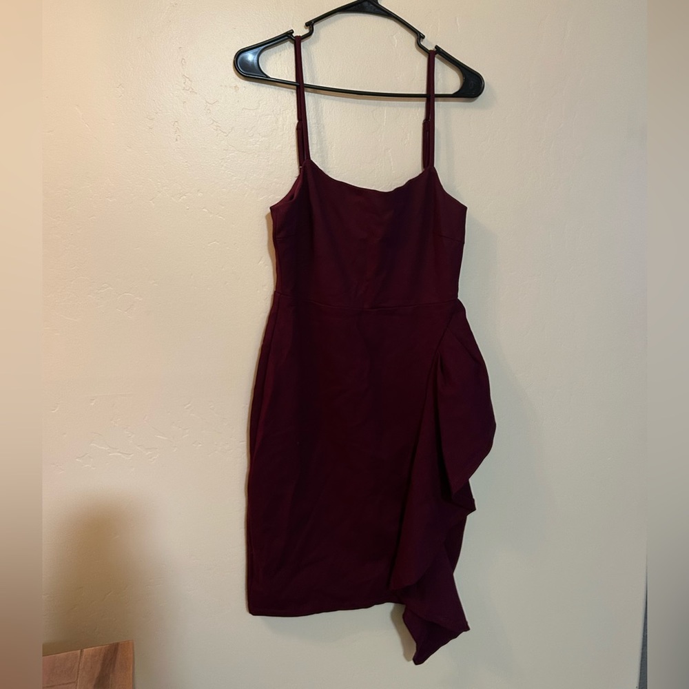 Lulus Burgundy Spaghetti Strap Dress with Ruffle M